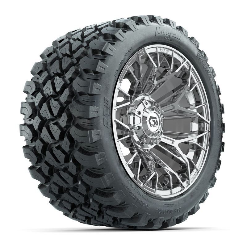 Set of (4) 14 in GTW Stellar Chrome Wheels with 23×10-R14 Nomad All-Terrain Tires PN# A19-788