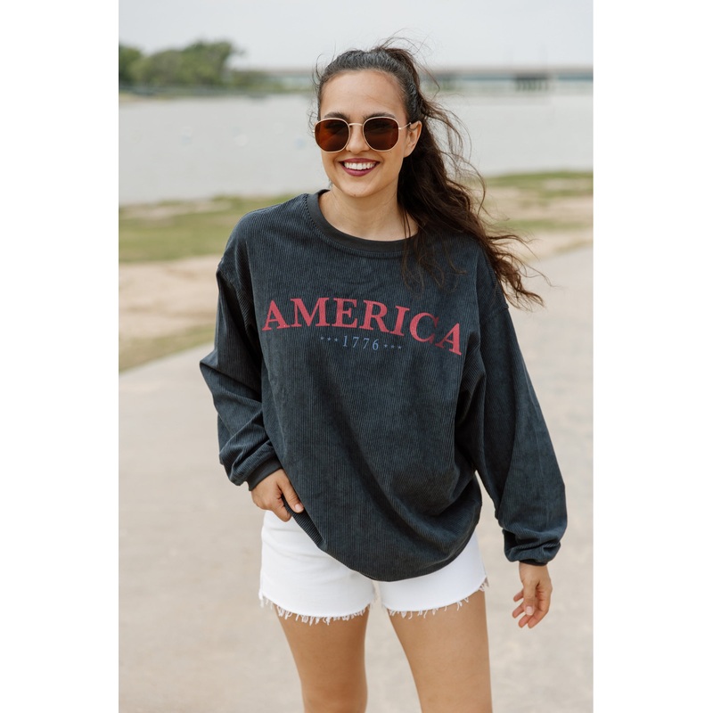 LAND THAT I LOVE CORDED VINTAGE WASH PULLOVER IN NAVY
