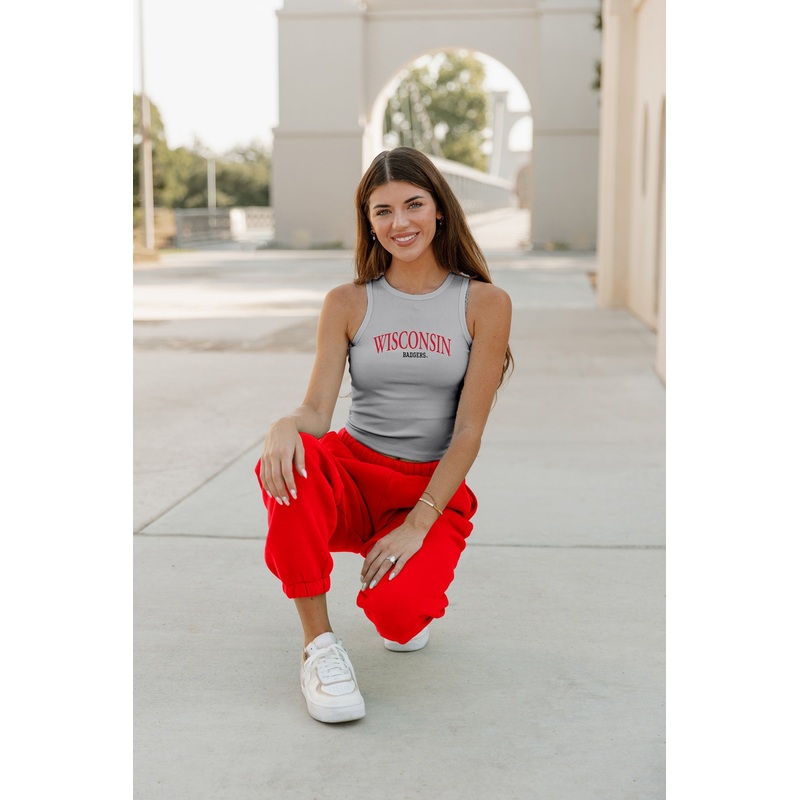 WISCONSIN BADGERS Play The Field Ribbed Crop Tank By Madi Prewett Troutt
