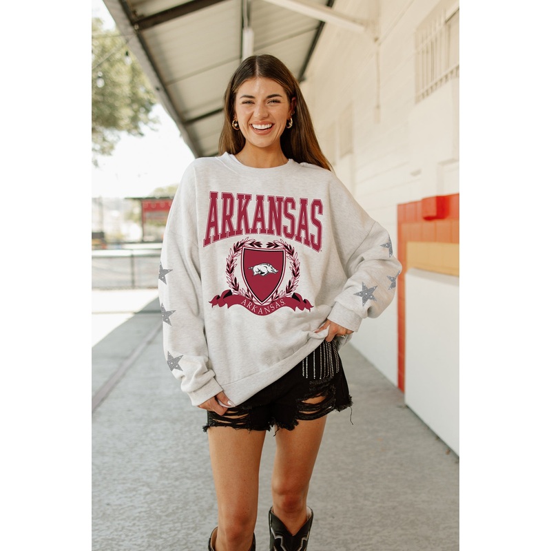 ARKANSAS RAZORBACKS Allstar Embellished Crew Pullover By Madi Prewett Troutt