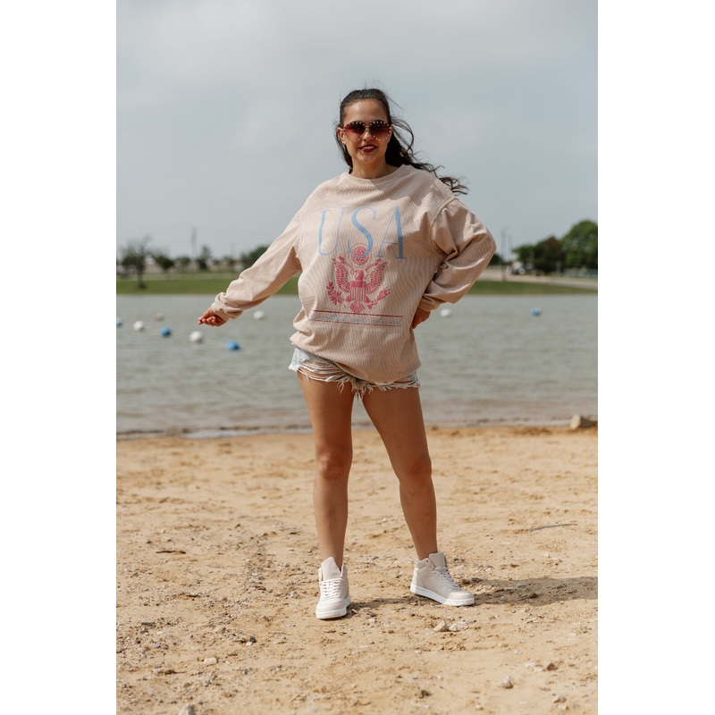 PATRIOTIC PRIDE CORDED VINTAGE WASH PULLOVER