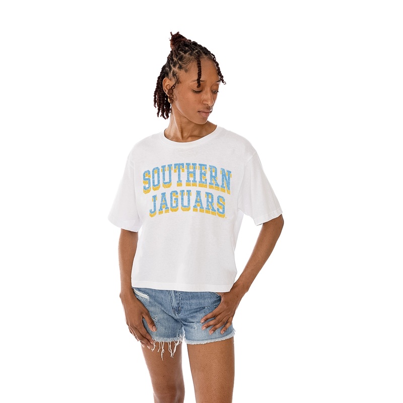 SOUTHERN JAGUARS Claim To Fame Boxy-Fit Crop Tee
