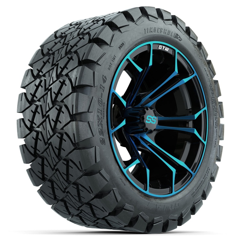 Set of (4) 14 in GTW Spyder Wheels with 22×10-14 GTW Timberwolf All-Terrain Tires PN# A19-506