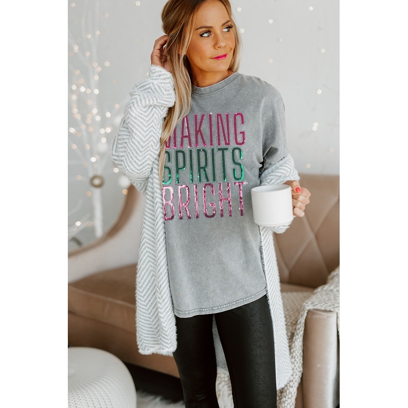 SPREAD THE CHEER FADED WASH PULLOVER IN GREY