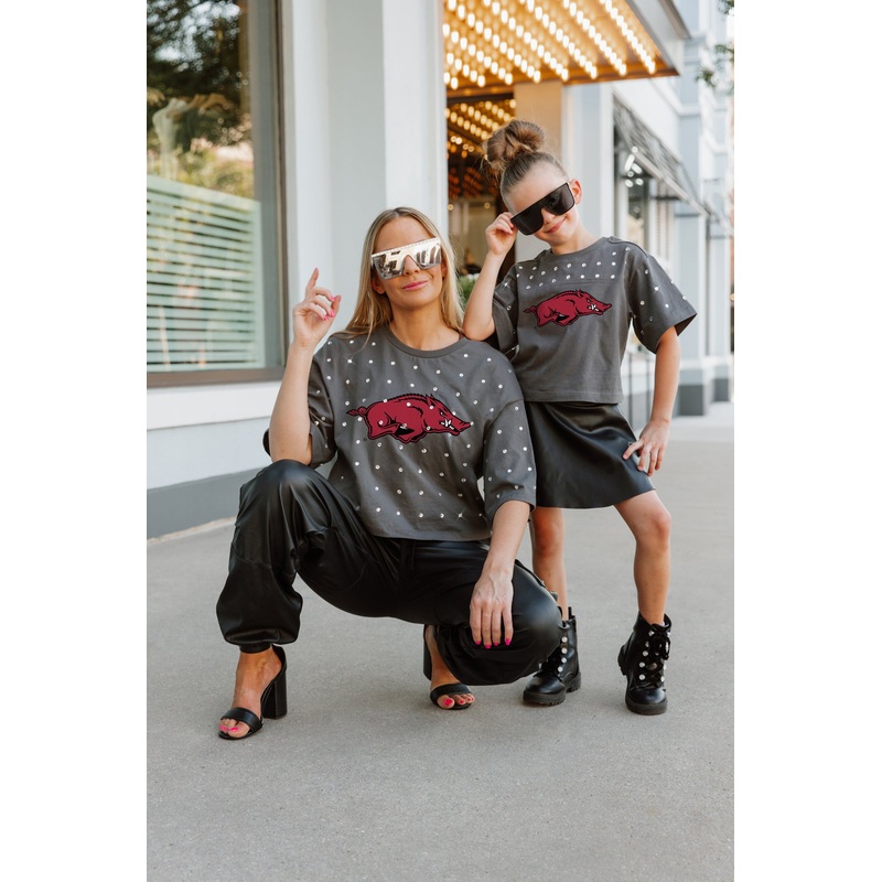 ARKANSAS RAZORBACKS Making Moves Kid’s Rhinestone Crop Tee