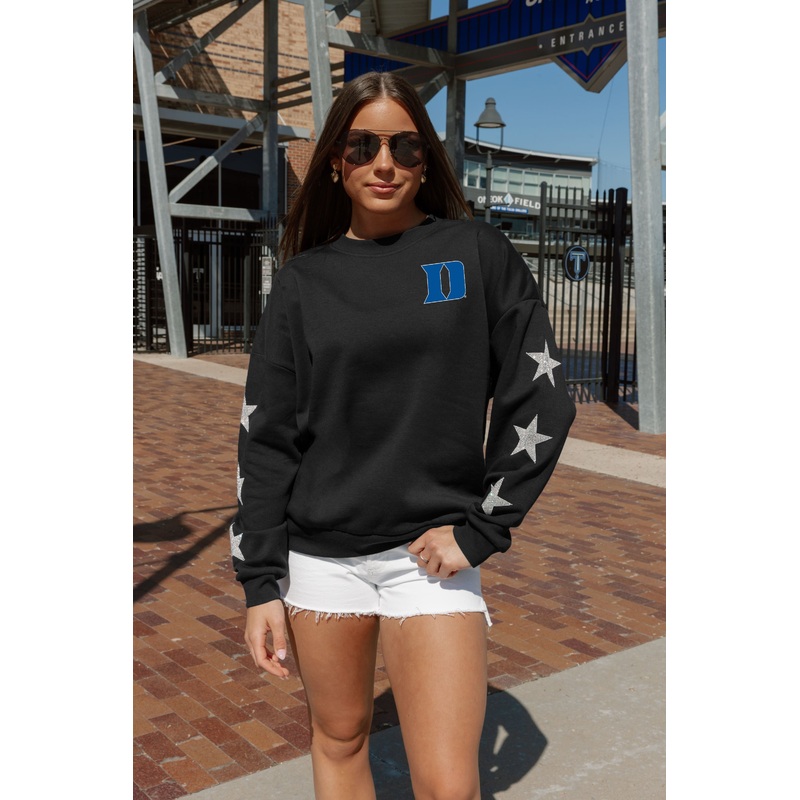 DUKE BLUE DEVILS Dedication Star-Sleeve Crewneck Pullover
