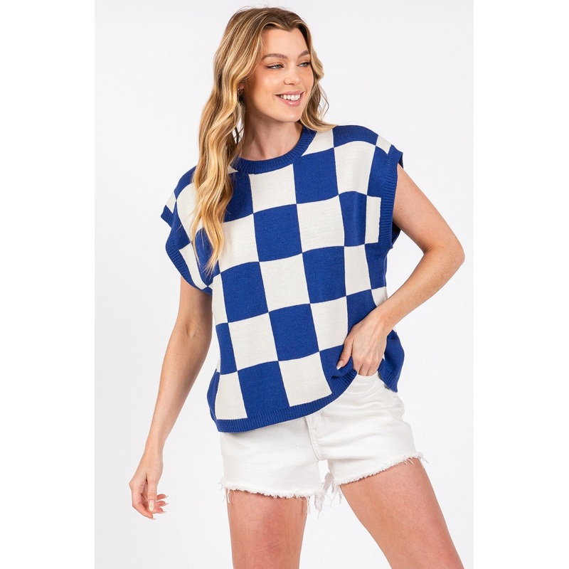 CHECKERED CHARM TOP IN BLUE AND WHITE