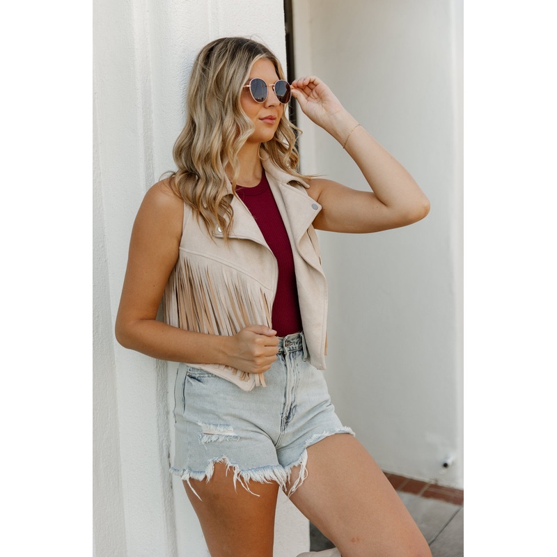 VIVIENNE VEGAN SUEDE FRINGE VEST IN NUDE