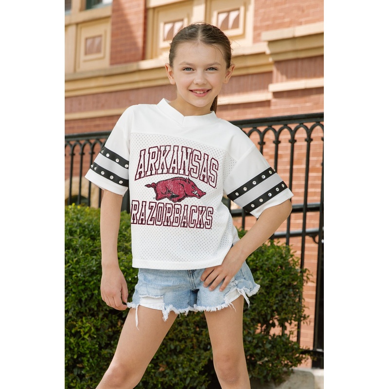 ARKANSAS RAZORBACKS A Step Ahead Kid’s Oversized Rhinestone-Striped Jersey