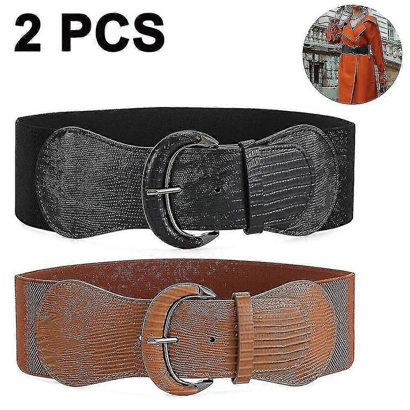 2pcs Women Stretchy Wide Waist Belt For Dress Ladies Elastic Belt Hook