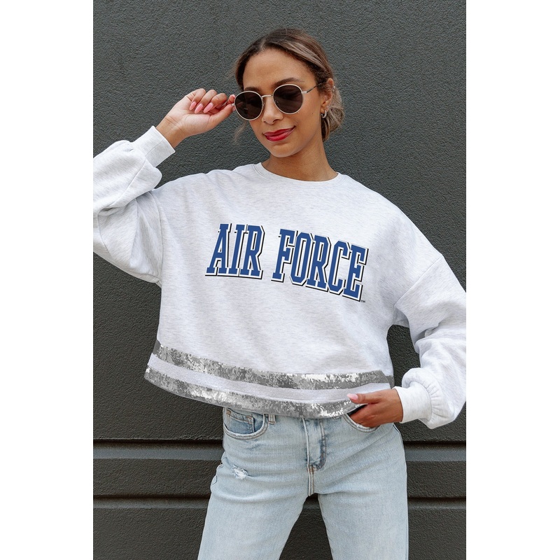 AIR FORCE FALCONS PASS THE SHINE SEQUIN TRIM MID-CROP SWEATSHIRT