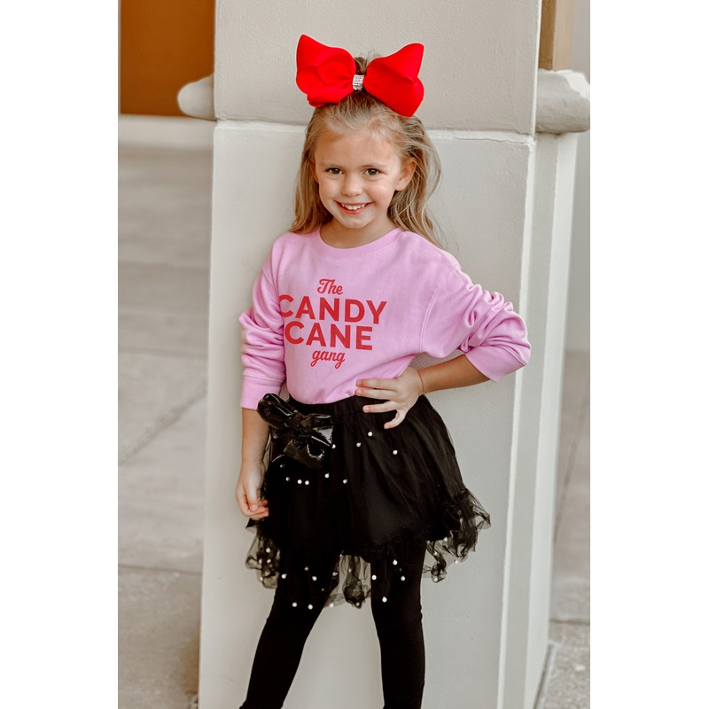 CANDY CANE GANG TODDLER CREW SWEATSHIRT IN LIGHT PINK