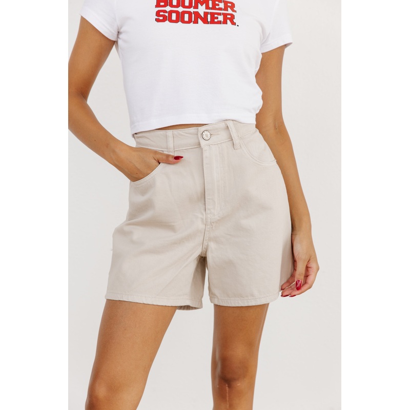 ELEVATED CLASSIC MOM SHORTS IN STONE
