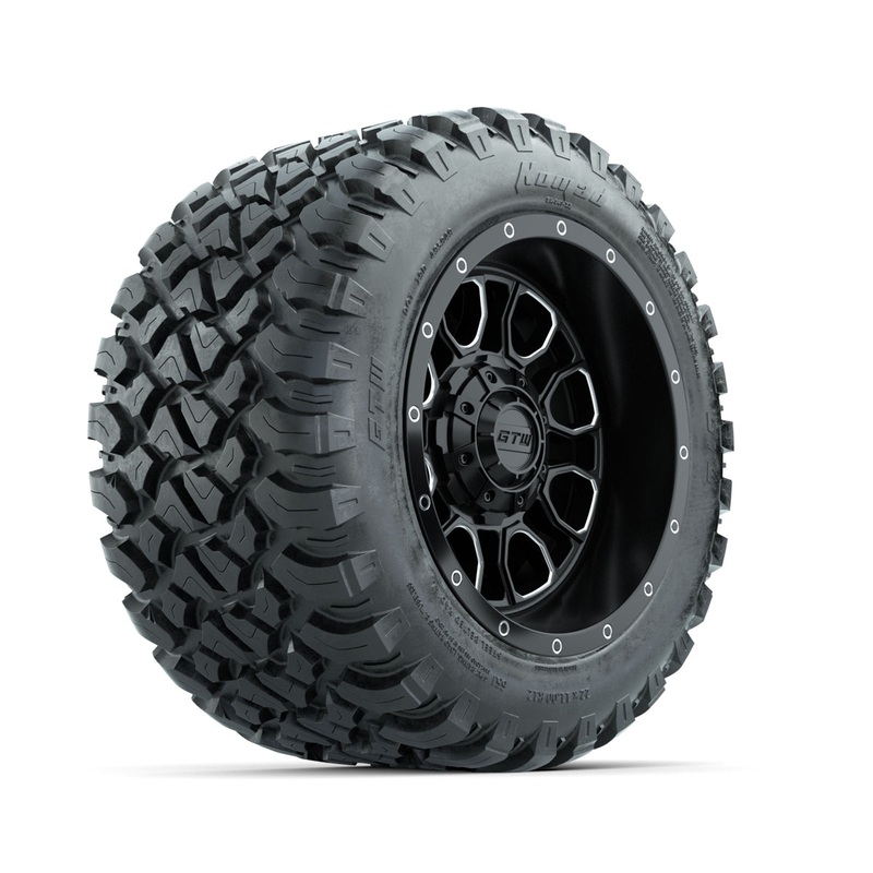 Set of (4) 12 in GTW Volt Machined & Black Wheels with 22×11-R12 Nomad All-Terrain Tires PN# A19-807