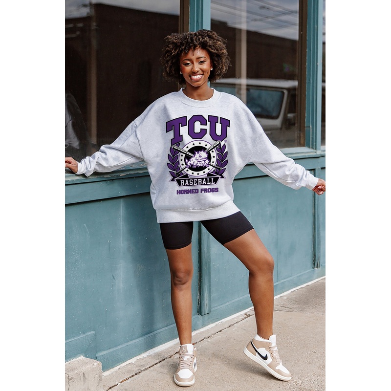 TCU HORNED FROGS Bases Loaded Fleece Drop-Shoulder Crew