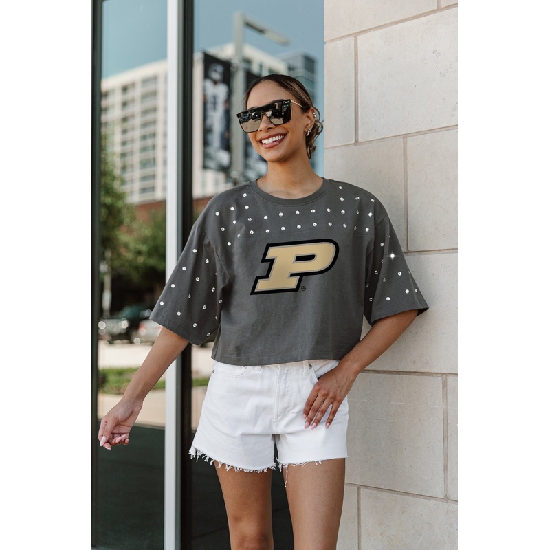 PURDUE BOILERMAKERS Making Moves Rhinestone Crop Tee With Yoke