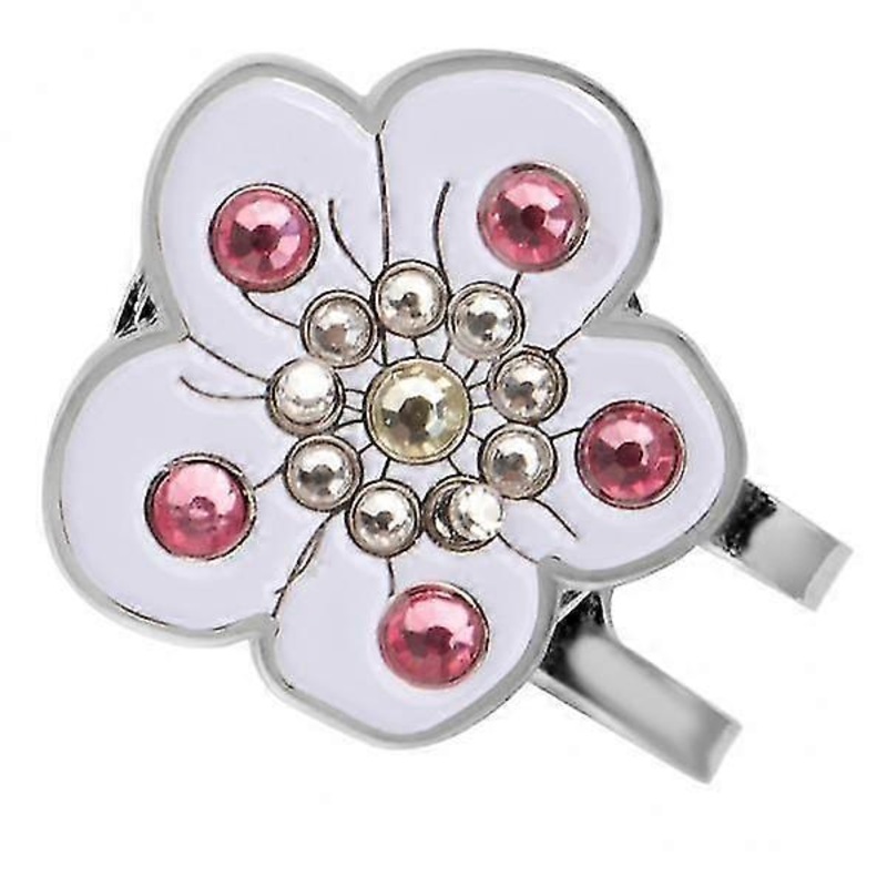 5xPlum Blossom Golf Crystal Cap Clip Ball Marker for Golf Cap Visor White