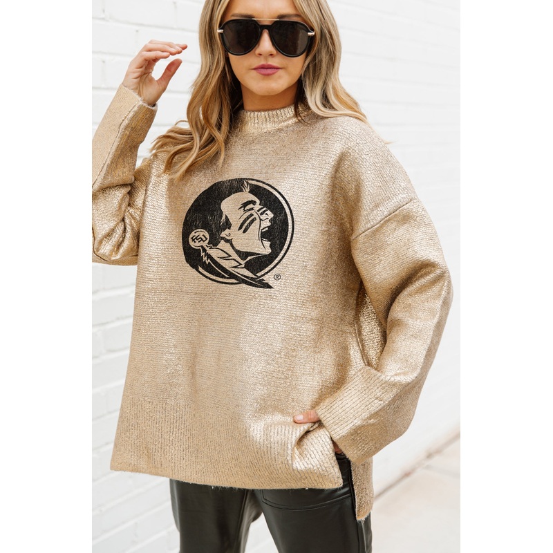 FLORIDA STATE SEMINOLES Shine Down Oversized Metallic Sweater