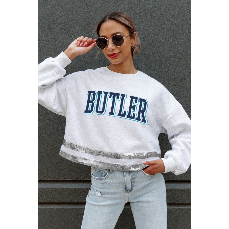 BUTLER BULLDOGS Pass The Shine Sequin Trim Mid-Crop Sweatshirt