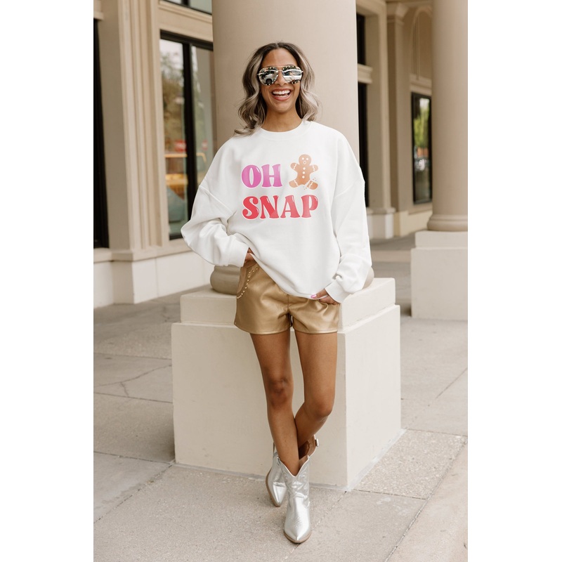 GINGER SNAP DROP SHOULDER CREWNECK SWEATSHIRT IN WHITE