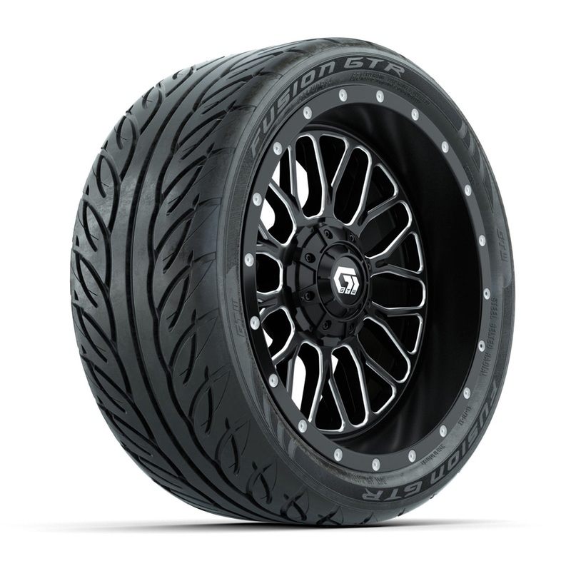 Set of (4) 14 in GTW Helix Machined & Black Wheels with 205/40-R14 Fusion GTR Street Tires PN# A19-826