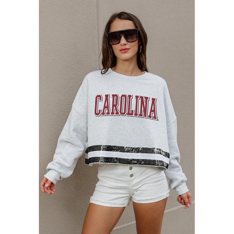 SOUTH CAROLINA GAMECOCKS Pass The Shine Sequin Trim Mid-Crop Sweatshirt