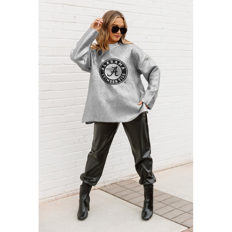 ALABAMA CRIMSON TIDE SHINE DOWN OVERSIZED METALLIC LOOSE KNIT SWEATER