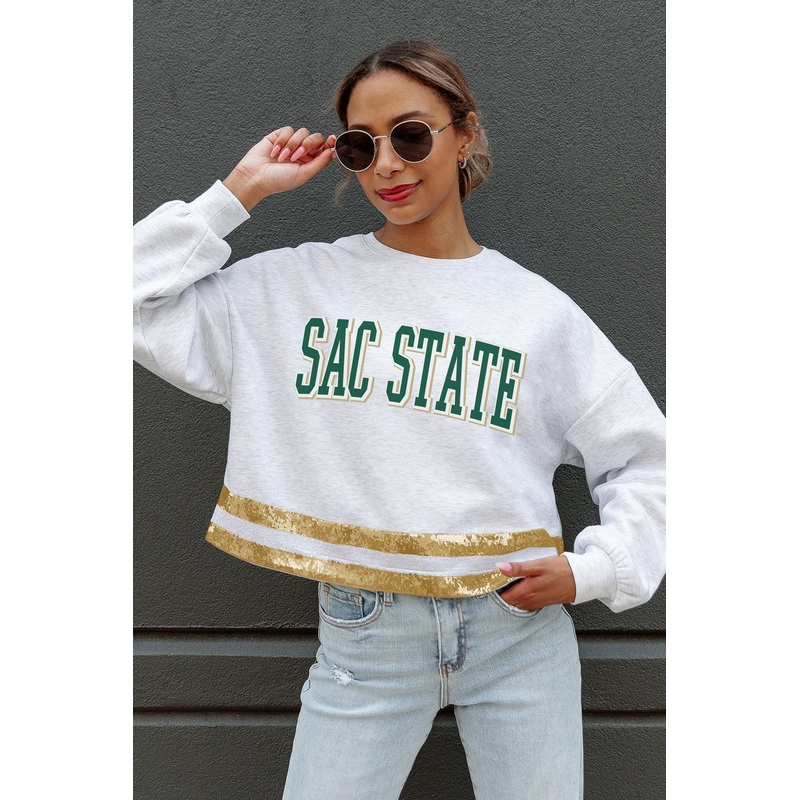SACRAMENTO STATE HORNETS Pass The Shine Sequin Trim Mid-Crop Sweatshirt