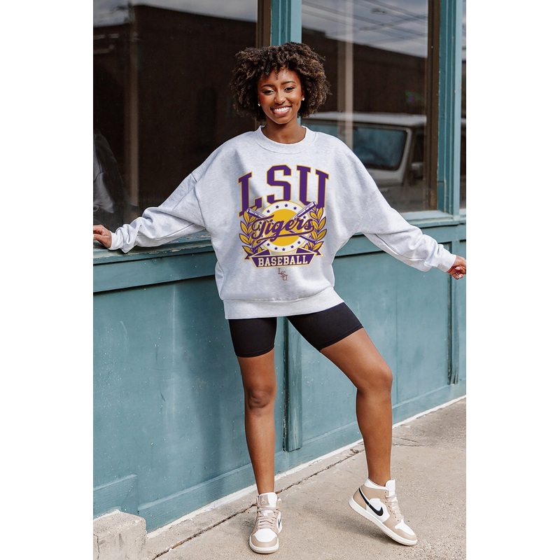 LSU TIGERS Bases Loaded Fleece Drop-Shoulder Crew