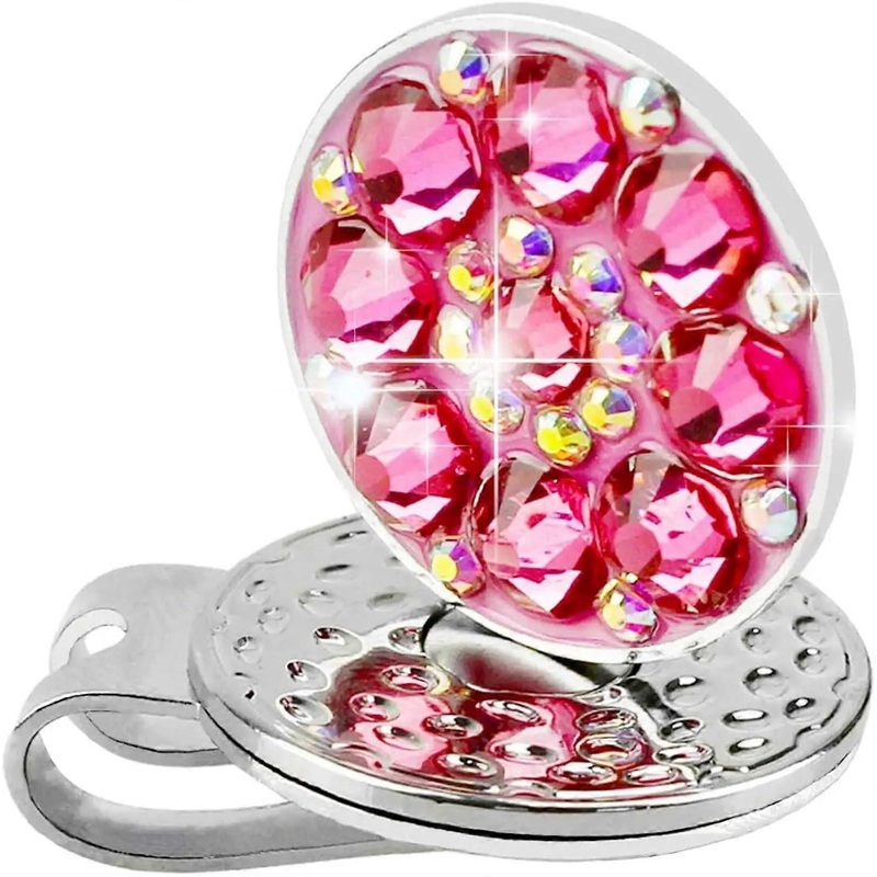 Crystal Cap Clip Set with Ball Marker, Easily Fits on Hat, Belt, Bags, Golf, Gift for Women Golf Ball Marker Pink