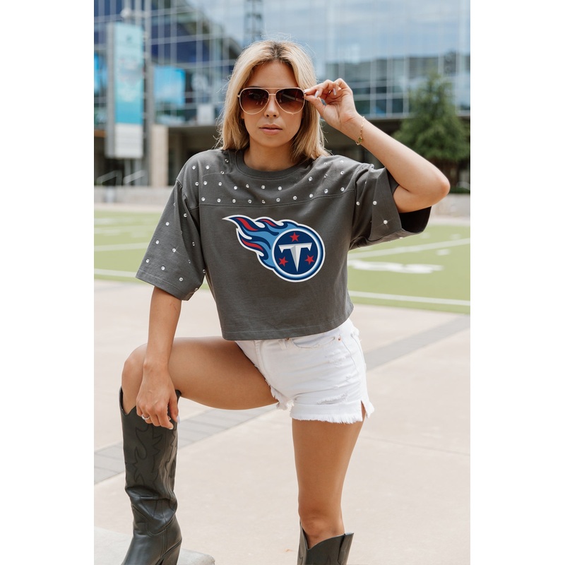 TENNESSEE TITANS Making Moves Rhinestone Crop Tee With Yoke
