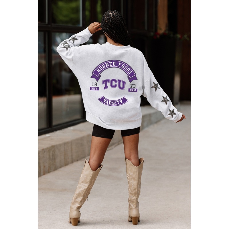 TCU HORNED FROGS Ready For It Star-Sleeve Crewneck Pullover