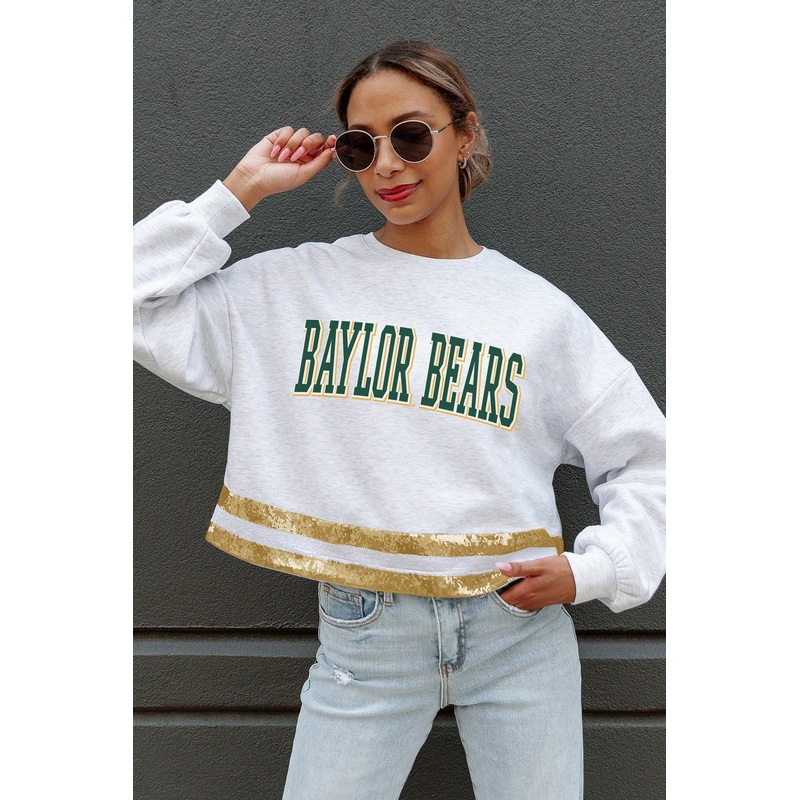 BAYLOR BEARS Pass The Shine Sequin Trim Mid-Crop Sweatshirt