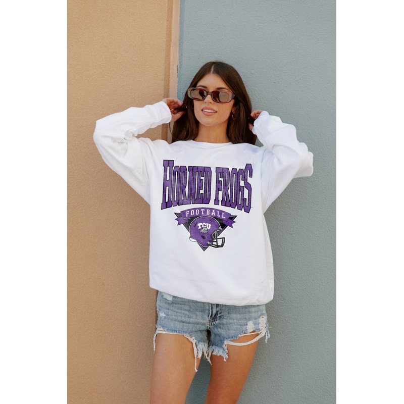 TCU HORNED FROGS Slow Motion Crew Fleece Pullover By Madi Prewett Troutt