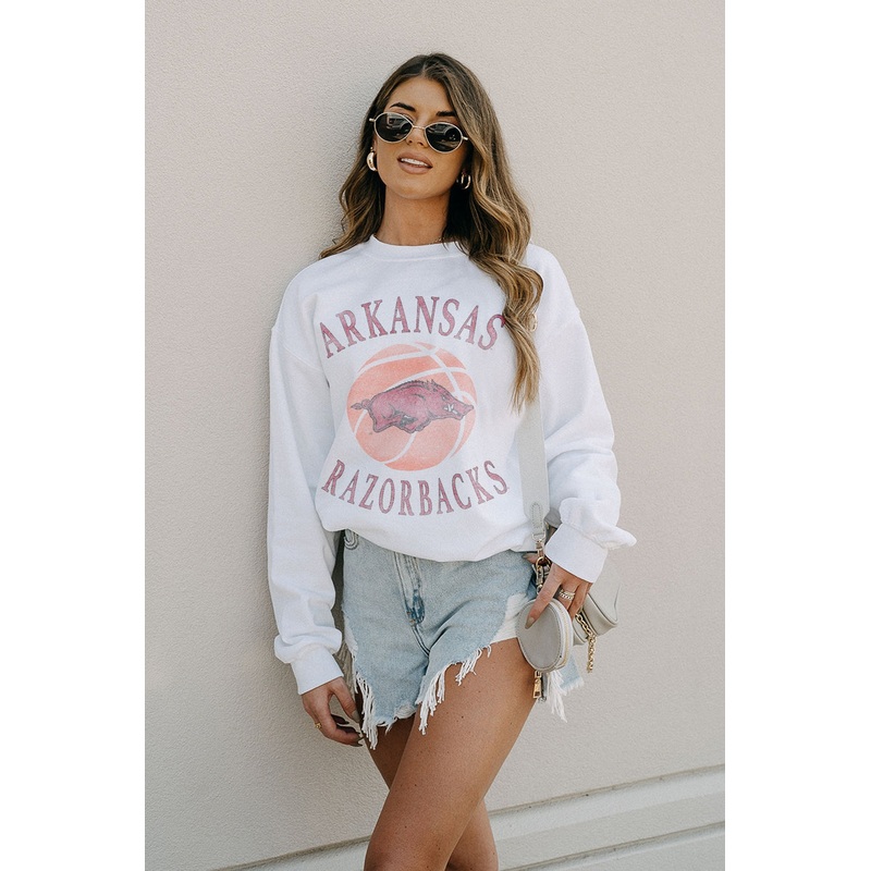 ARKANSAS RAZORBACKS Vintage Hoops Fleece Crew By Madi Prewett Troutt