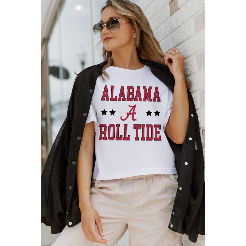 ALABAMA CRIMSON TIDE TO THE POINT BOXY FIT WOMEN’S CROP TEE