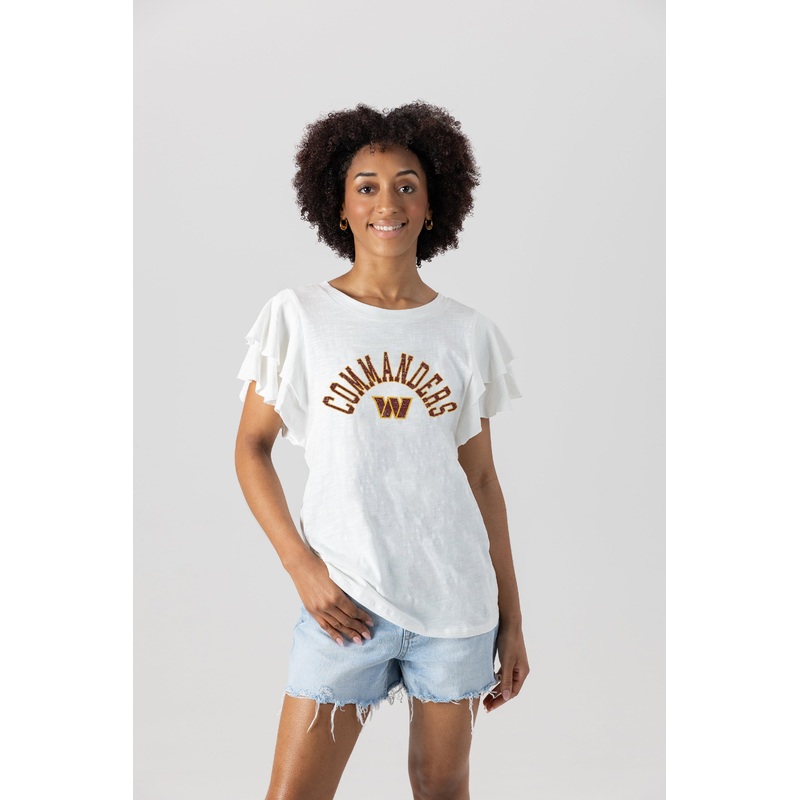 WASHINGTON COMMANDERS Valkyrie Ruffle-Sleeve Knit Top