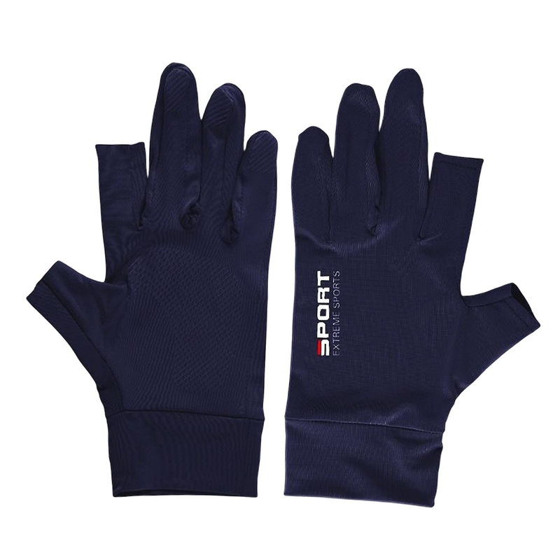 Ice Silk Gloves Sun Protection Gloves Men Comfortable for Backpacking Hiking Two Half Blue