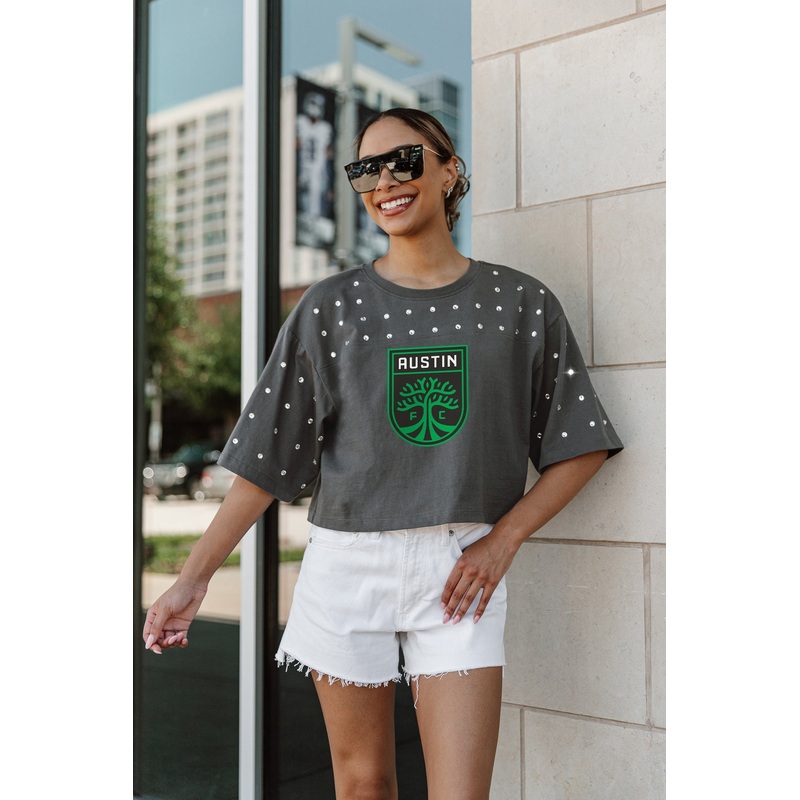 AUSTIN FC Making Moves Rhinestone Crop Tee With Yoke