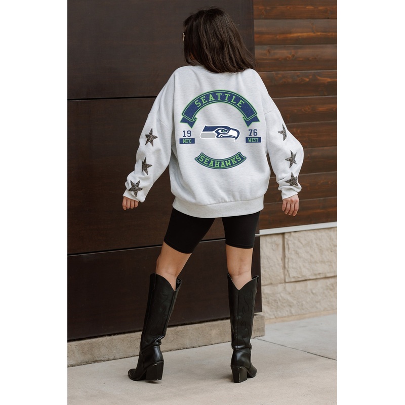 SEATTLE SEAHAWKS Ready For It Star-Sleeve Crewneck Pullover