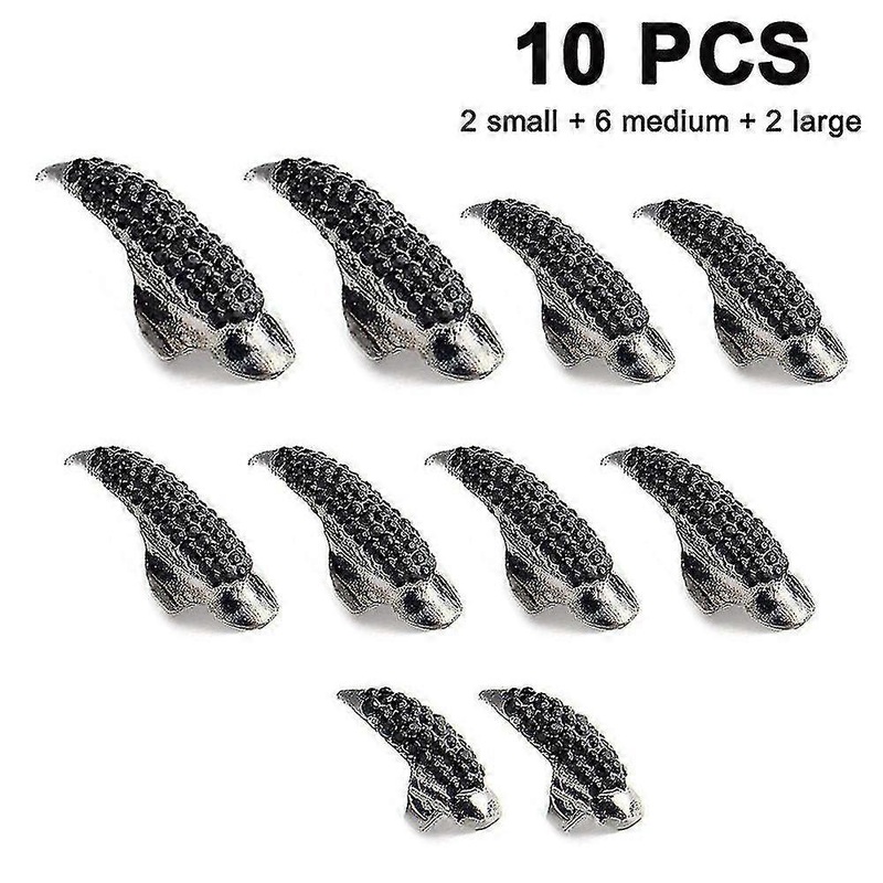 Set Of 10 Punk Style Eagle Claw Ring Jewelry False Nail Retro Clear Crystal Talon Finger Ring Knuckle Bend Fingertip Claw For Cosplay Paty (Gold/Black