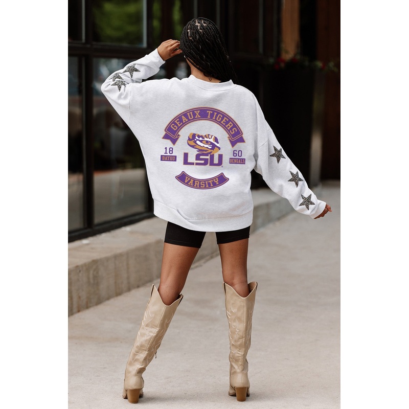 LSU TIGERS Ready For It Star-Sleeve Crewneck Pullover