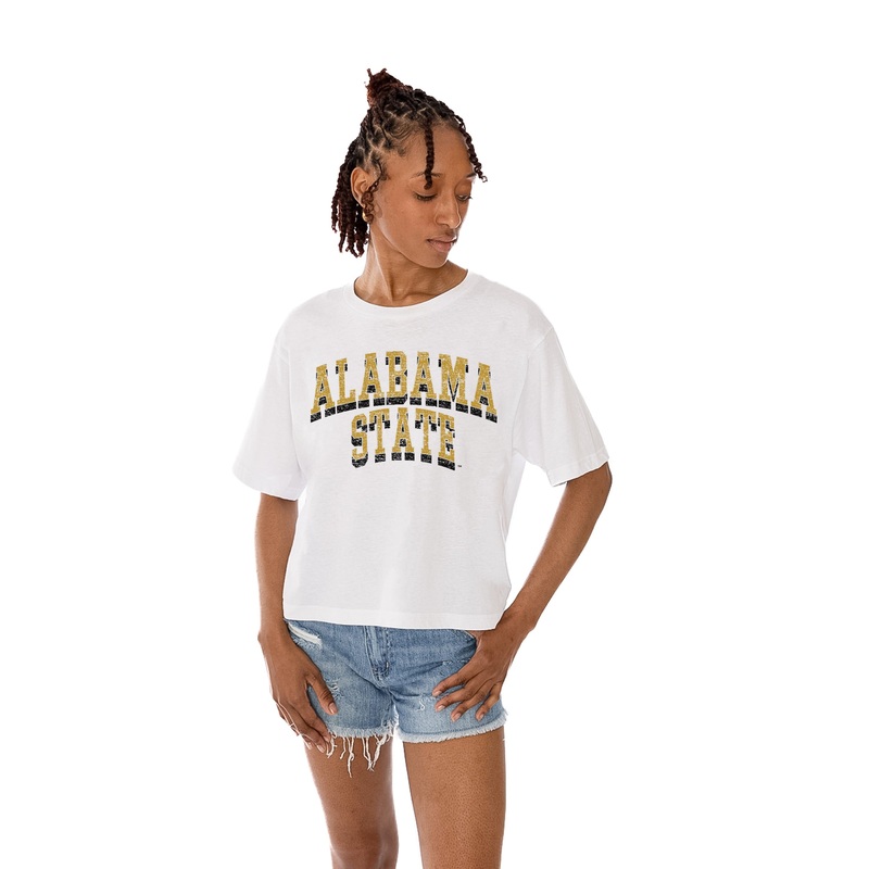 ALABAMA STATE HORNETS CLAIM TO FAME BOXY FIT WOMEN’S CROPPED TEE