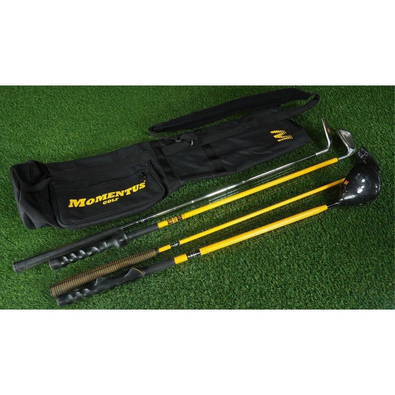 MOMENTUS GOLF SWING TRAINER SET, WEIGHTED DRIVER, IRON, WEDGE, PUTTER & BAG!