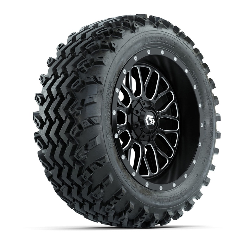 GTW Helix Machined/Black 14 in Wheels with 23×10.00-14 Rogue All Terrain Tires  Full Set