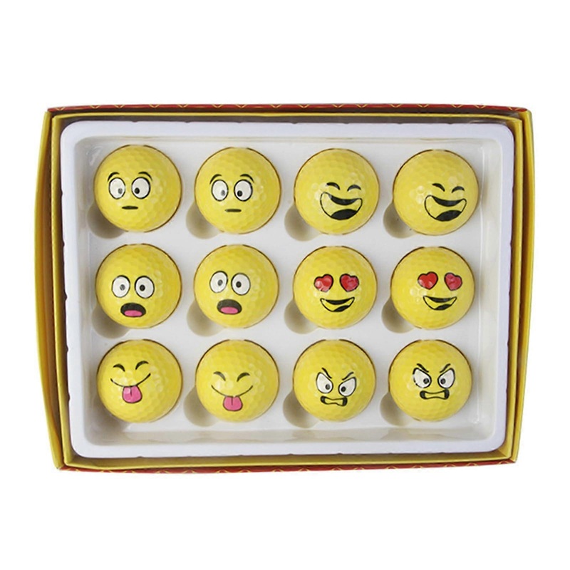 Funny Yellow Golf Ball Novelty Emotion Face Golf Ball Exercise Golf Ball Nice Golf Accessories for Men Women 12 Pack Multicolored