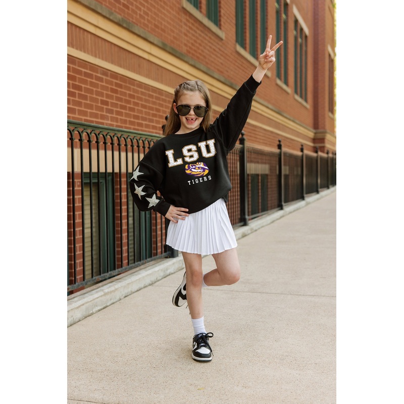 LSU TIGERS VELOCITY KIDS STAR SLEEVE CREWNECK PULLOVER