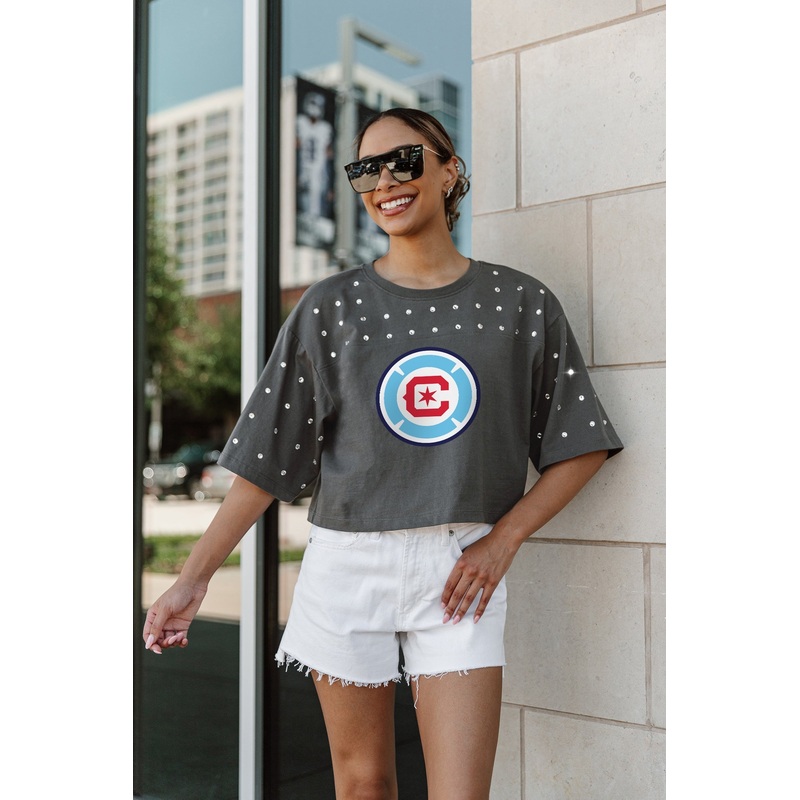 CHICAGO FIRE SC Making Moves Rhinestone Crop Tee With Yoke