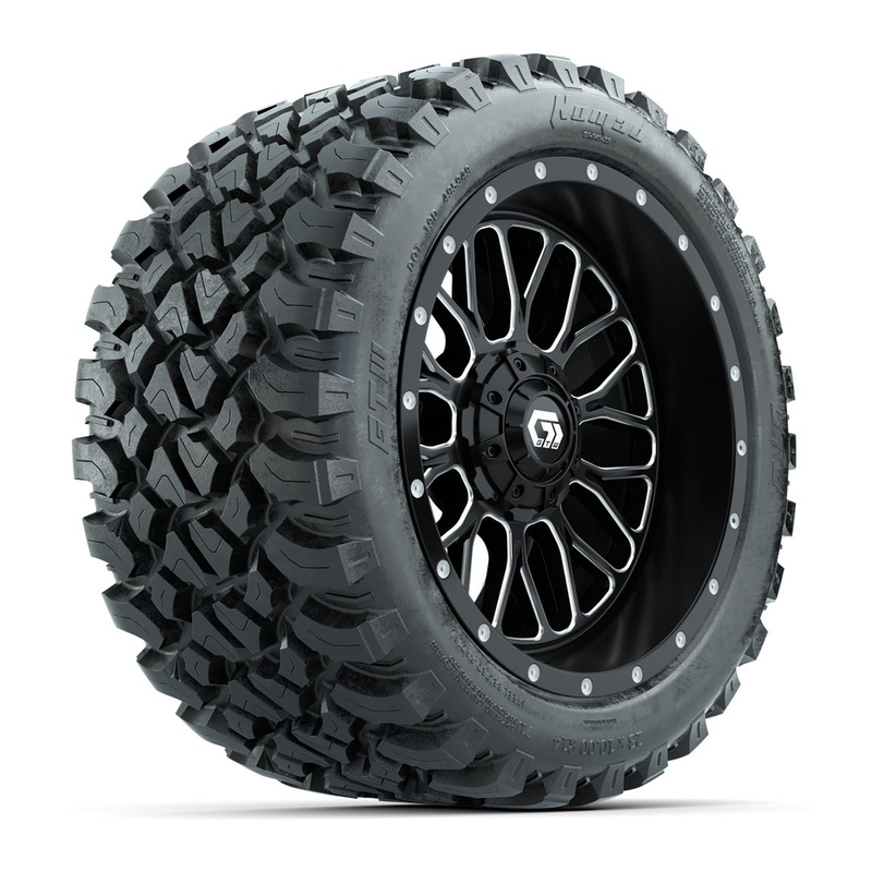 Set of (4) 14 in GTW Helix Machined & Black Wheels with 23×10-R14 Nomad All-Terrain Tires PN# A19-824