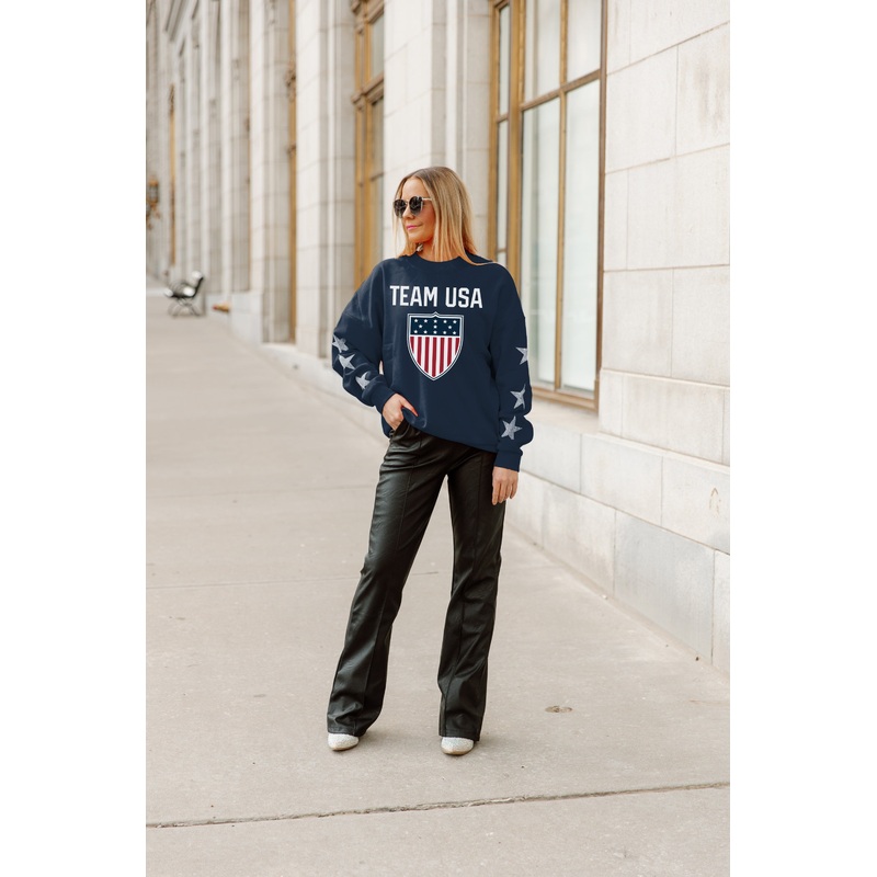 Team USA Glorious Horizons Embellished-Sleeve Crewneck Pullover